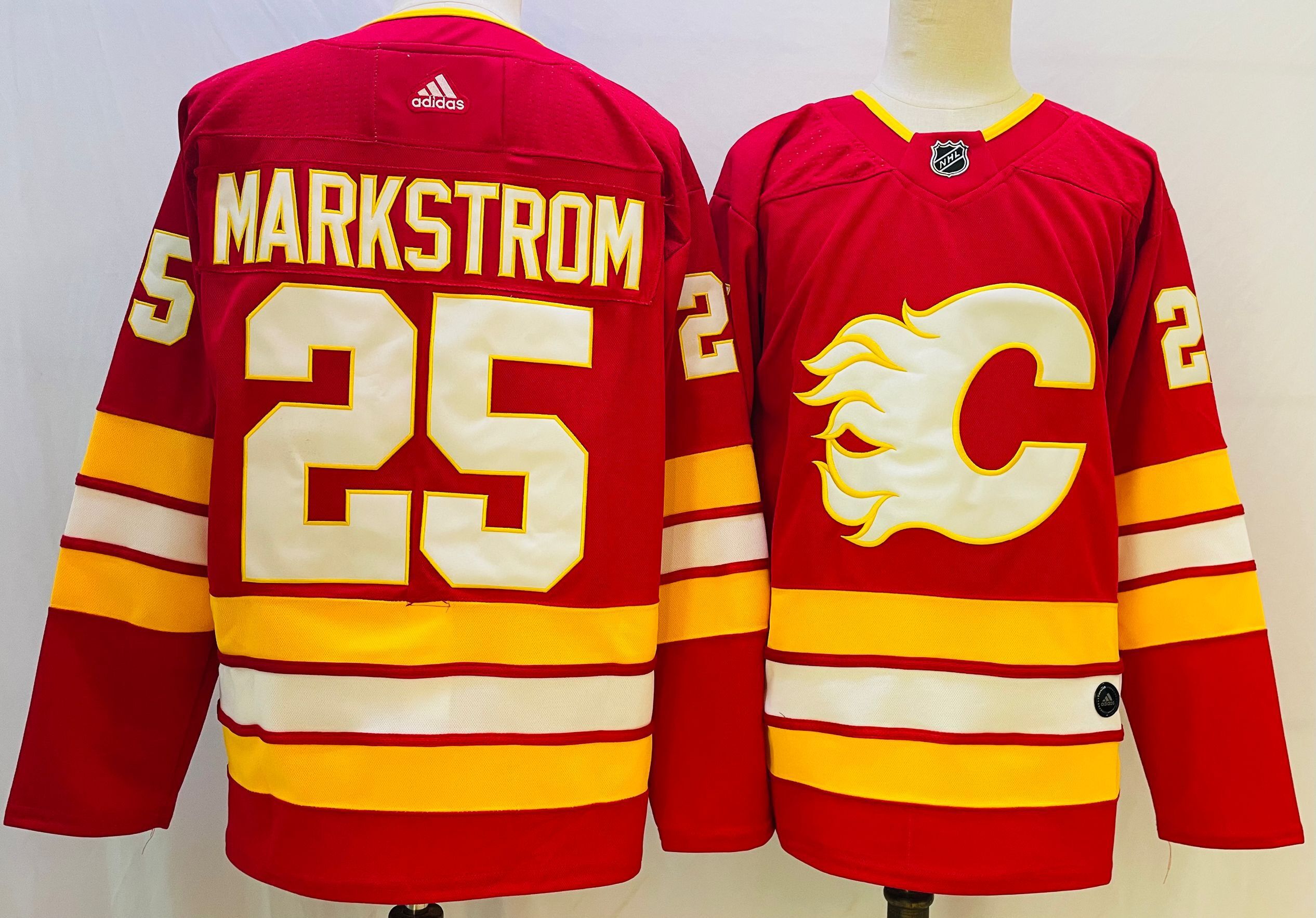 Men Calgary Flames #25 Markstrom Red Throwback 2022 Adidas NHL Jersey